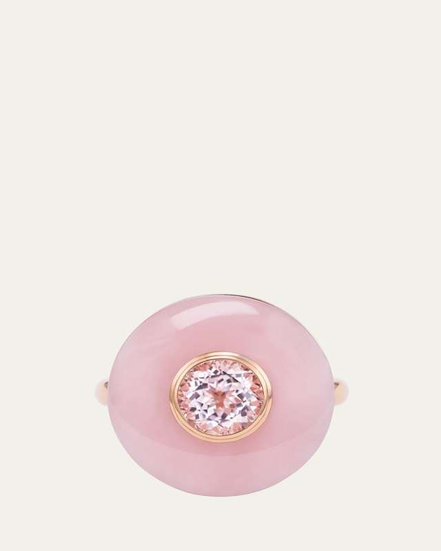 18K Rose Gold Balance Diamond, Opal, and Morganite Ring, Size